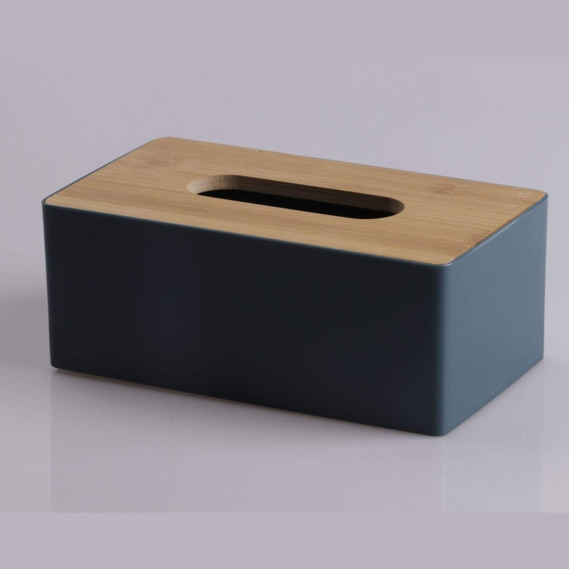 Tissue Box with Bamboo Wood Lid, Rectangular Tissue Dispenser Box,