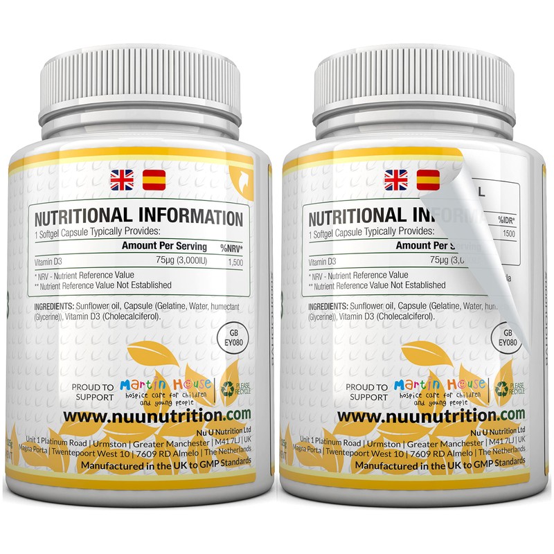 Vitamin D 3000IU - 365 Softgel Capsules - 1 Year