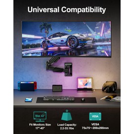 MOUNT PRO Monitor Wall Mount for 17-43" Ultrawide Screens, Single Wall Mount Monitor Arm Holds up to 33.1 lbs, Full Motion Adjustable Wall Bracket with VESA Extension Kit, VESA Mount Max 200x200mm