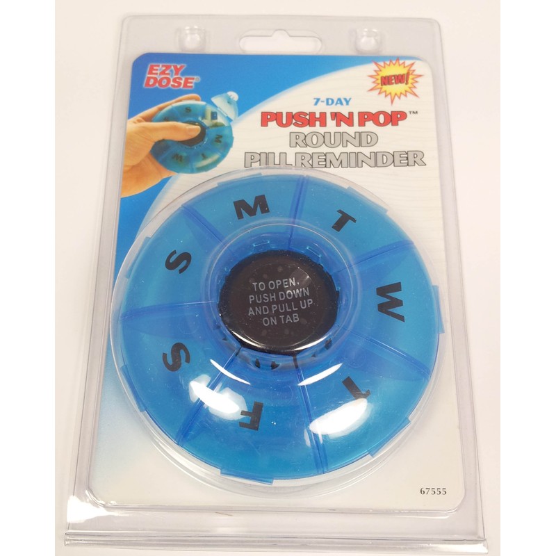 Ezy-Dose 7 Day Push @N Pop Round Pill Reminder (Random