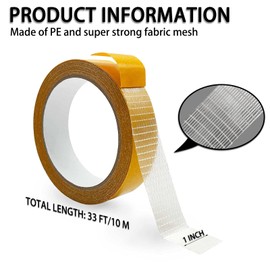 WENSSKKU Extra Strong Double Sided Fabric Tape, 1inch x 33FT(10m), Heavy Duty for Clothes & Carpet, High Stickness, Ideal for Multiple Surfaces