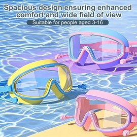 NEWFLAG 2Pcs Favorable Kids Goggles,HD Children's Large Frame Waterproof and Anti-fog Swimming Goggles,Favorabler Goggles with Nose for 3-16(Blue Yellow+Dark Blue)