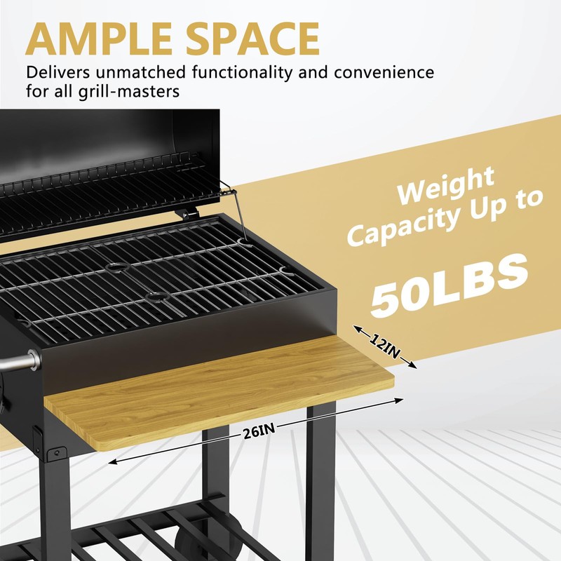 FAUENPEEY 26x12 Inch Wood Folding Grill Shelf Accessory - Solid
