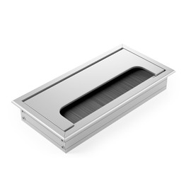 ATM® Desk Cable Grommet, Aluminium with Integrated Brush and Flap, for Order and Overview in the Workplace, Rectangular Silver, 80 x 160 mm