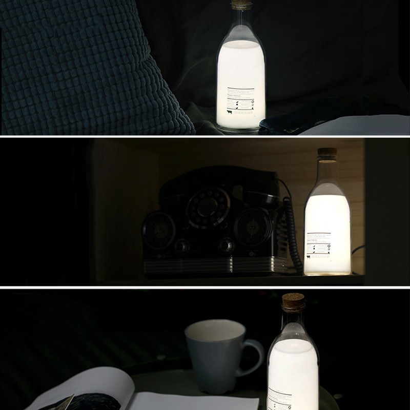 USB Rechargeable LED Bedside Lamp Milk Bottle DIY Message Night