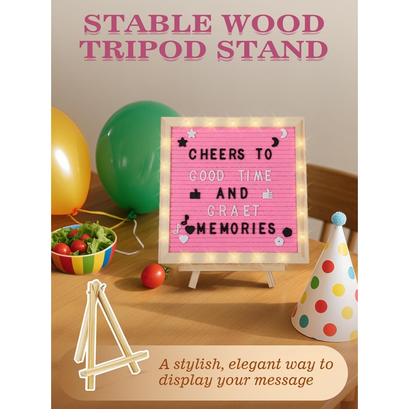 Changeable Felt Letter Board with LED Lights - 10×10" Message