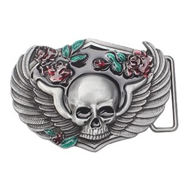 Skull Belt Buckle for Men, Viking Skull Wings Belt Buckle, Gothic Skull Head Belt Buckle, Flower Rose Skull Belt Buckle, Western Cowboy Belt Buckle, Vintage Punk Rock Skull Belt Buckle Gifts (Silver)