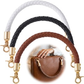 Incinkod 3pcs 30.3cm/11.93Inch PU Leather Purse Strap Handle, Short Purse Straps with Gold Lobster Buckles, Braided Bag Handles Replacement for DIY Handbags Tote Bags- White, Black, Dark Brown