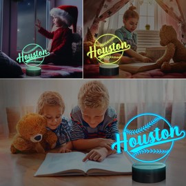 Baseball Gifts, Baseball Night Ligh, 3D Illusion Lamp for Boys Gift 16 Changing Color Remote Control Kids Room Lighting Ball Decor (Houston)