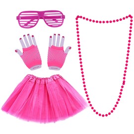 80s Accessories 80S Party Outfit Accesories 80s Fancy Dress Costume Accessories for Women Tutu Fishnet Gloves Neon Necklaces Bead Glasses for 80s Retro Party
