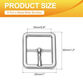 PATIKIL Single Prong Buckle, 6 Pcs 0.8 Inch Adjustable Metal Roller Buckle Square Center Bar Buckle Belt Buckle for Bag DIY Craft Purse Strap Shoe Belt Making Accessories, Silver Tone