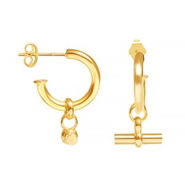 LeCalla 925 Sterling Silver T Bar Earrings for Women | 14K Gold-Plated T-Bar Pendant Half Hoop Earrings | Silver C-Hoop Earring with T Bar 20MM