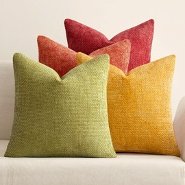 MIULEE Fall Pack of 4 Couch Throw Pillow Covers 18x18 Inch Neutral Orange/Yellow Soft Decorative Chenille Pillow Covers Farmhouse Cushion Covers for Home Decor Sofa Bedroom Living Room
