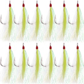 Bucktail Teasers Fishing Hooks Saltwater Flounder Rig Stainless Steel Fishing Hooks Bucktail Mylar Teasers Inserted for Catfish Cod Flounder Hi/Lo Rig