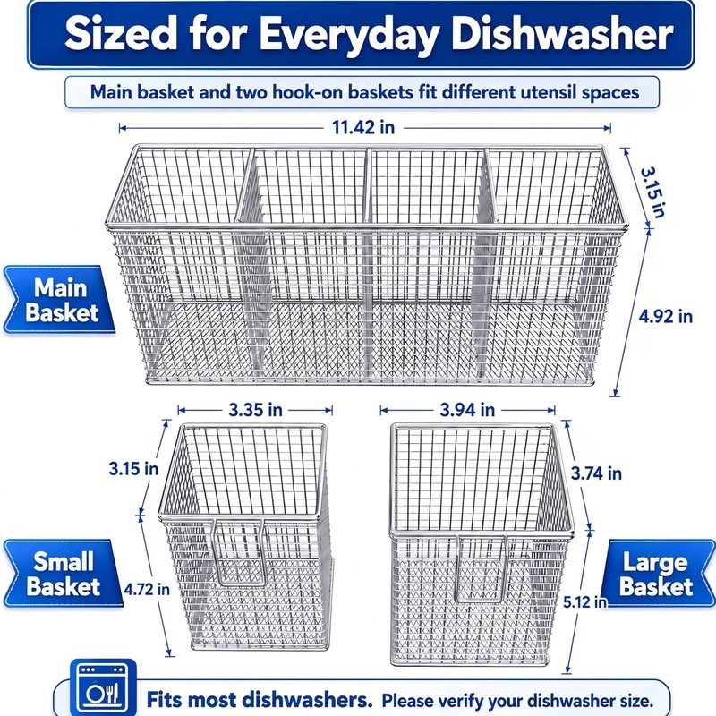 Dishwasher Silverware Basket - 304 Stainless Steel Utensil Organizer Set