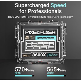 PixelFlash 128GB CFast 2.0 Card 3600X HyperCore 570MB/s SATA3 VPG180, CFast Card for DSLR Cinematic Video & Photo Cams Lab Tested, Certified Flash Memory 128 GB 2025 Model