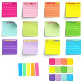 Inspirational Sticky Notes with Lines, 24 Pads (3 x 3) Motivational Quotes Pad for Teachers, Nurses, Coworkers, Students & Teens, Colorful Appreciation Gift Set with Free Page Markers