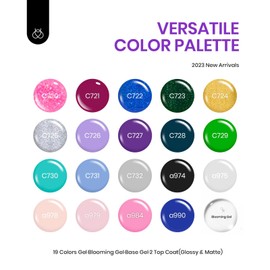 Beetles Gel Polish Set Green Pink Gel Nail Polish 19Colors Rainbow Nail Polish & 1Pcs Blooming Gel and 3Pcs Base Gel Glossy Matte Top Coat, Soak off UV Gel Polish Design Nail Art Design Gift for Girls