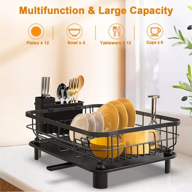 AIDERLY Stainless Steel Kitchen Dish Drying Rack w/ Utensil Holder