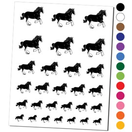 Mighty Clydesdale Horse Temporary Tattoo Water Resistant Fake Body Art Set Collection - Black (One Sheet)