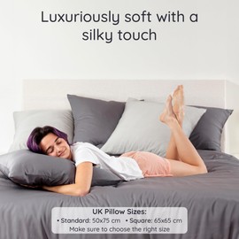 Dark Grey Pillow Cases 2 Pack | Standard Pillow Cases 50x75 cm | Grey Pillow Case | Bamboo Pillow Covers | Hotel Bedding | Cooling Pillow Cases | Grey Oxford Pillowcases 2 Pack | Bambaw