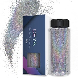 Ceya 3.5oz/ 100g Holographic Ultra Fine Glitter Powder Diamond Laser Silver Glitter 1/128” 0.008” 0.2mm for Slime Epoxy Resin Craft Tumbler Jewelry Nail Art Festival Makeup Painting Wedding Cards