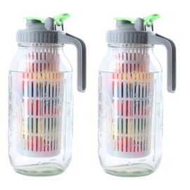 Glass Mason Jar Water Fruit Infuser Pitcher With Lid 64 Oz Wide Mouth Tea Infused Pitchers 2 Quart Sun Tea Jar For Outside Half Gallon Iced Coffee Tea Lemonade Juice Homemade Drinks Container- 2 Set