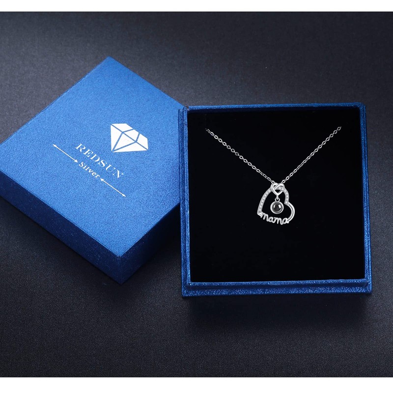 REDSUN Mom Necklace 925 Sterling Silver Projection Necklace Mama Necklace