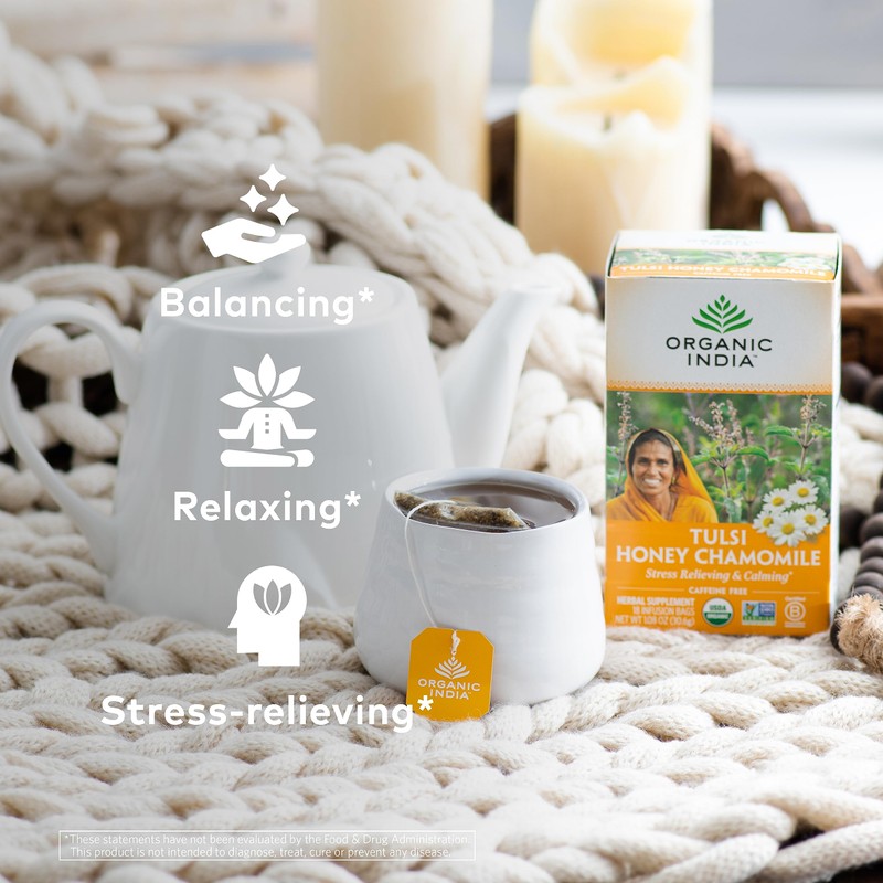 ORGANIC INDIA Tulsi Honey Chamomile Tea Bags - Herbal Tea