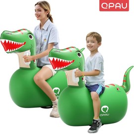 QPAU Inflatable Bouncy Dinosaur Toys 1 PC/2 PCS with Hand Pump, Heavy Duty Giant Bouncy Pal, 220lbs Load Capacity, Ride On Bouncy Animal Hopper Toy, Indoor Outdoor Bouncers for Kids Girls Boys Ages 5+ Fun - Color: 1PC