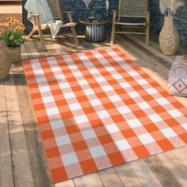 Fall Orange and White Plaid Rugs, 4'x6' Area Rug Outdoor Indoor Front Porch Doormat Cotton Hand-Woven Layered Door Mats for Entryway Patio Laundry Bedroom Living Room