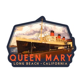 Die Cut Sticker Long Beach, California, Queen Mary, Contour Vinyl Sticker 3 to 6 inches, (Waterproof Decal for Cars, Water Bottles, Laptops, Coolers), Large