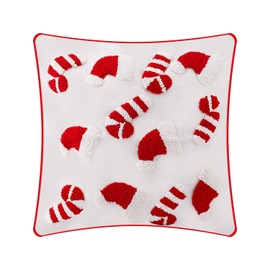 Fukaisu Christmas Pillow Covers, 17.7x17.7 Inch Soft Plush Square Pillowcase with Santa Hat & Candy Canes Pattern Decorative Xmas Throw Pillow Case Decoration Winter Home Couch Festivals Decor