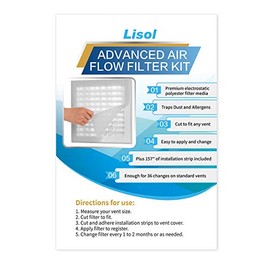 Lisol Kit completo de filtros de ventilación de aire, medios electrostáticos de 98 x 18 pulgadas con cinta de instalación de 157 pulgadas, más de 36 filtros por rollo para HVAC, CA y calefacción