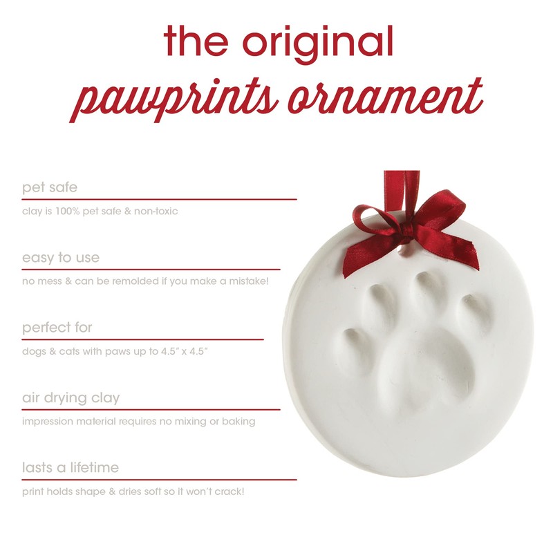 Pearhead Clay Pawprint Christmas Ornament, Pet Owner Holiday Gift, Dog
