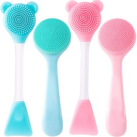 HINZIC 4pcs Silicone Manual Face Scrubber, Soft Face Scrubber Exfoliator, Skin Friendly Face Cleansing Brush for Blackheads Whiteheads Makeup Residues Removal- Blue & Pink