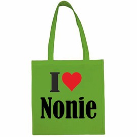 '"I Love Nonie Shopping Bag School Bags Gym Bag 38 x 42 cm in Pink White Beige Red Blue Green Grey Yellow, Green