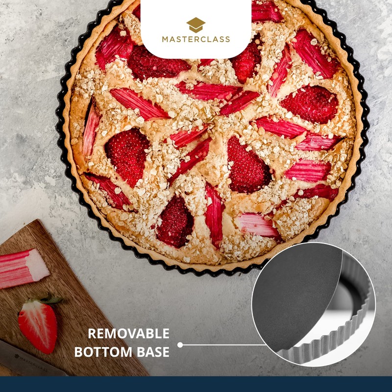 MasterClass Non-Stick Loose Tart and Quiche Tin, Fluted Carbon Steel,