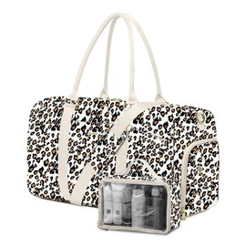 Women Duffle Weekender Travel Bag: Large Duffel Bags with Shoe Compartment Carry On Overnight Tote Bag with Wet Pocket Toiletry Bag Traveling Weekend Gym Yoga Hospital Bags for Womens Leopard