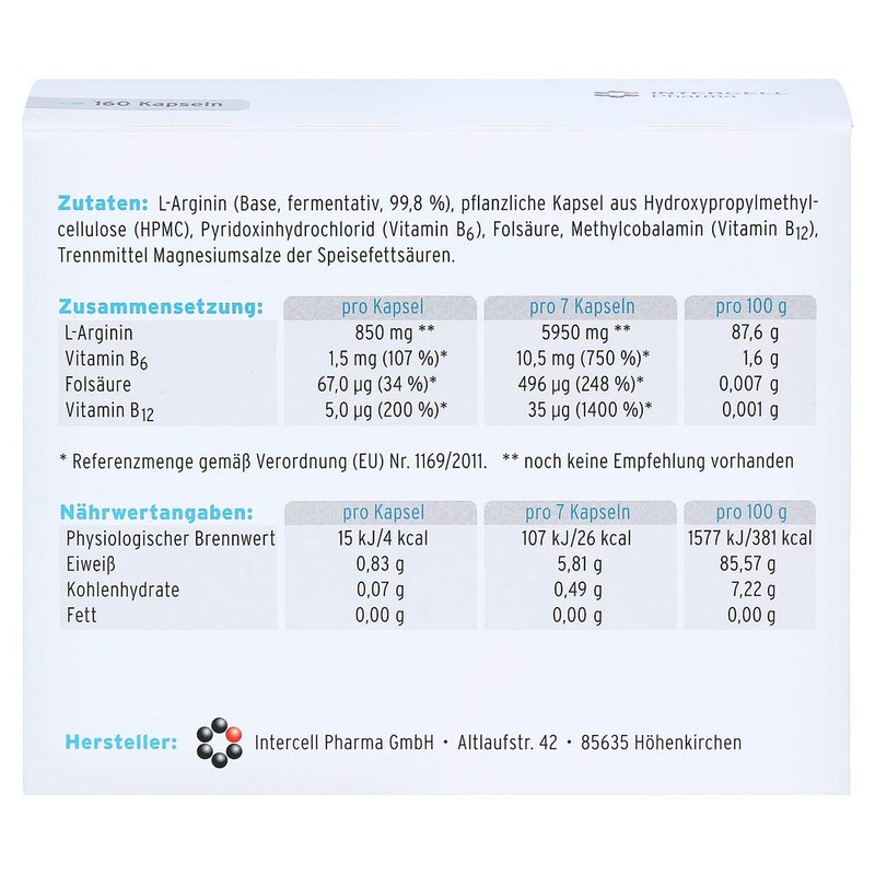 ARGININ-INTERCELL Kapseln 160 St