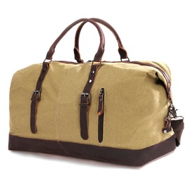 Weekender Travel Bag for Men & Women, Large Overnight Duffle Carry On Bag with Easy-Grip Handles, Gym Tote for Work, Weekend Trips, Sports (Khaki)