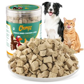 Chompz Freeze Dried Chicken Liver for Dogs and Cats, High Protein Training Treats or Meal Topper, Fresh Ingredient Snacks, Grain Free, Gluten Free, 3.8 oz (Chicken Liver 110g)