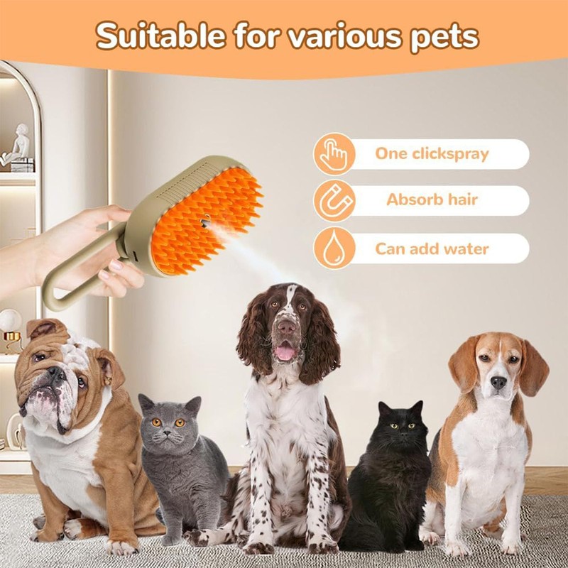 4 in 1 Cat Steam Brush for Shedding, 2025 New