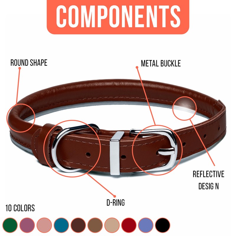 OOPSDOGGY Rolled Leather Dog Collar Reflective Roll Colars for Small
