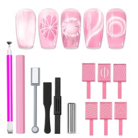 Modelones 12pcs Cat Eye Magnets for Nails, Cat Eye Nails Art Magnet Tools Cute Pink Series Cat Eye Magnet For Nails Flower Cylindrical Magnet For Women Nails Magnetic Nail Polish Magnets Tools