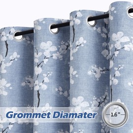 FMFUNCTEX 100% Blackout Curtains for Bedroom Blue Floral 108 Inches Long Curtain for Living Room Blossom Printed Thermal Insulated Extra Long Drapes for Farmhouse Décor 2 Panels Grommet Top
