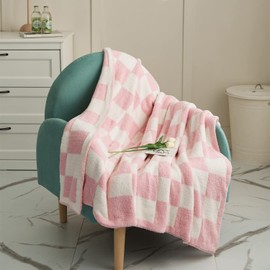 VANJOROY Checkerboard Checkered 100% Microfiber Feather Fleece Bed Tartan Throw Blanket For Sofa,Fuzzy Fluffy Cozy Thick Warm Soft Plaid Blanket for Bed,Sofa,Travel(Pink, 130×160CM(51×63In))