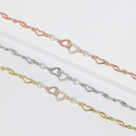 Meissa Infinity Love Charm Bracelet for Women 925 Sterling Silver Heart Bracelet Rose Gold Plated Link Chain Mother's Day Anniversay Wedding Bridal Jewelry Gifts, Gold