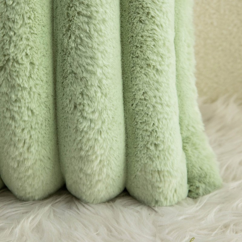 Neelvin Green Faux Fur Cozy Soft Striped Decorative Throw Pillow