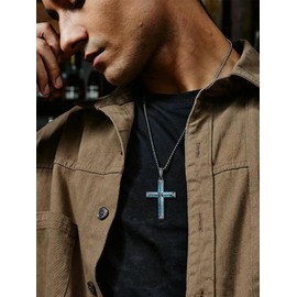Swordgod Black Turquoise Cross Necklace for Men Women S925 Sterling Silver Cool Cross Pendant Gothic Black Jewelry Anniversary Christmas Birthday Gifts for Him Boyfriend Her Girlfriend